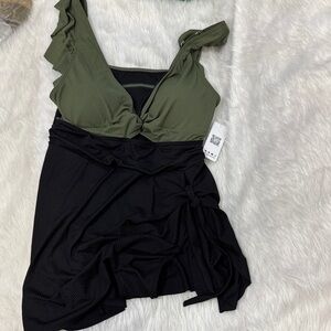 Olive and Black Women's One Piece Swimsuit